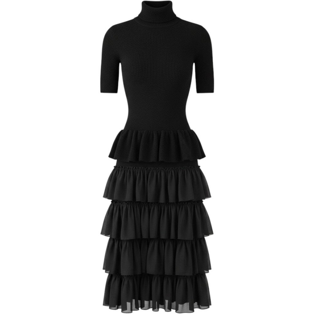 Vintage Black mohair ruffle maxi dress wednesday adams inspired small/extra smal